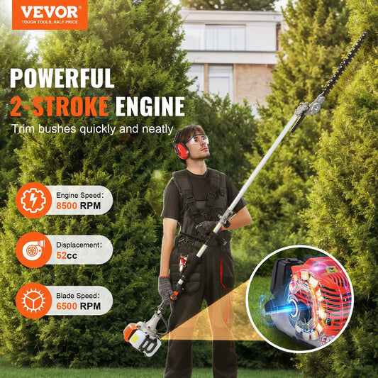 6 In 1 Gas Powered Yard Tool Set with Pole Saw Hedge Trimmer Brush Cutter & String Trimmer