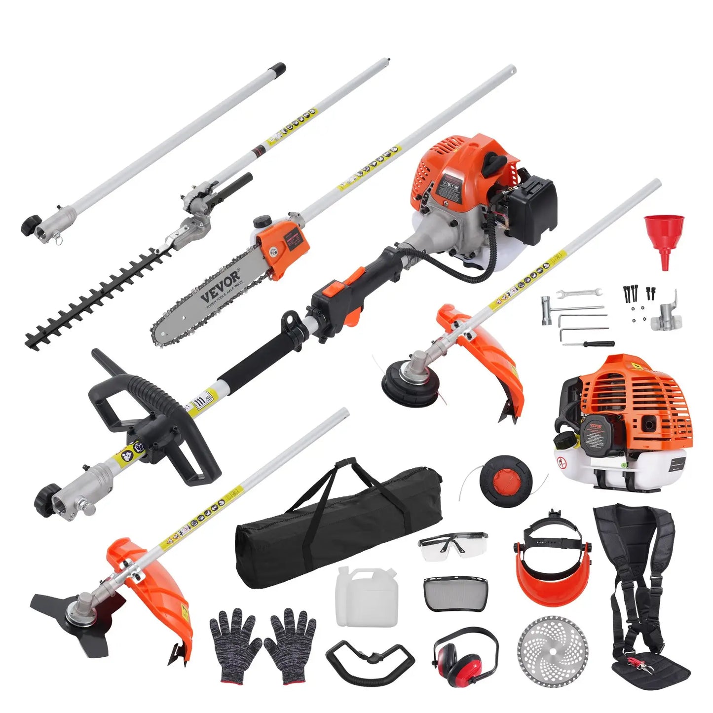 6 In 1 Gas Powered Yard Tool Set with Pole Saw Hedge Trimmer Brush Cutter & String Trimmer
