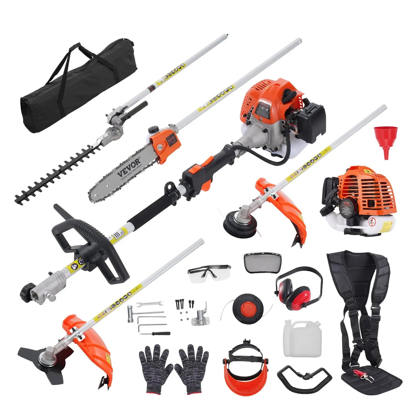 6 In 1 Gas Powered Yard Tool Set with Pole Saw Hedge Trimmer Brush Cutter & String Trimmer