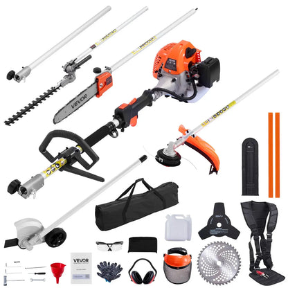 6 In 1 Gas Powered Yard Tool Set with Pole Saw Hedge Trimmer Brush Cutter & String Trimmer