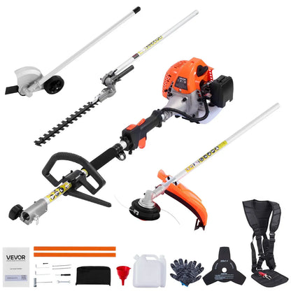 6 In 1 Gas Powered Yard Tool Set with Pole Saw Hedge Trimmer Brush Cutter & String Trimmer