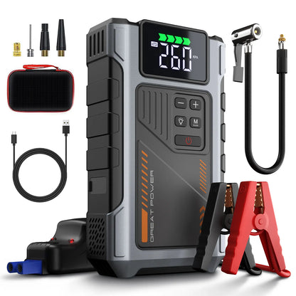 Portable Car Jump Starter | 5000A Peak with Air Compressor & 150 PSI Tire Inflator