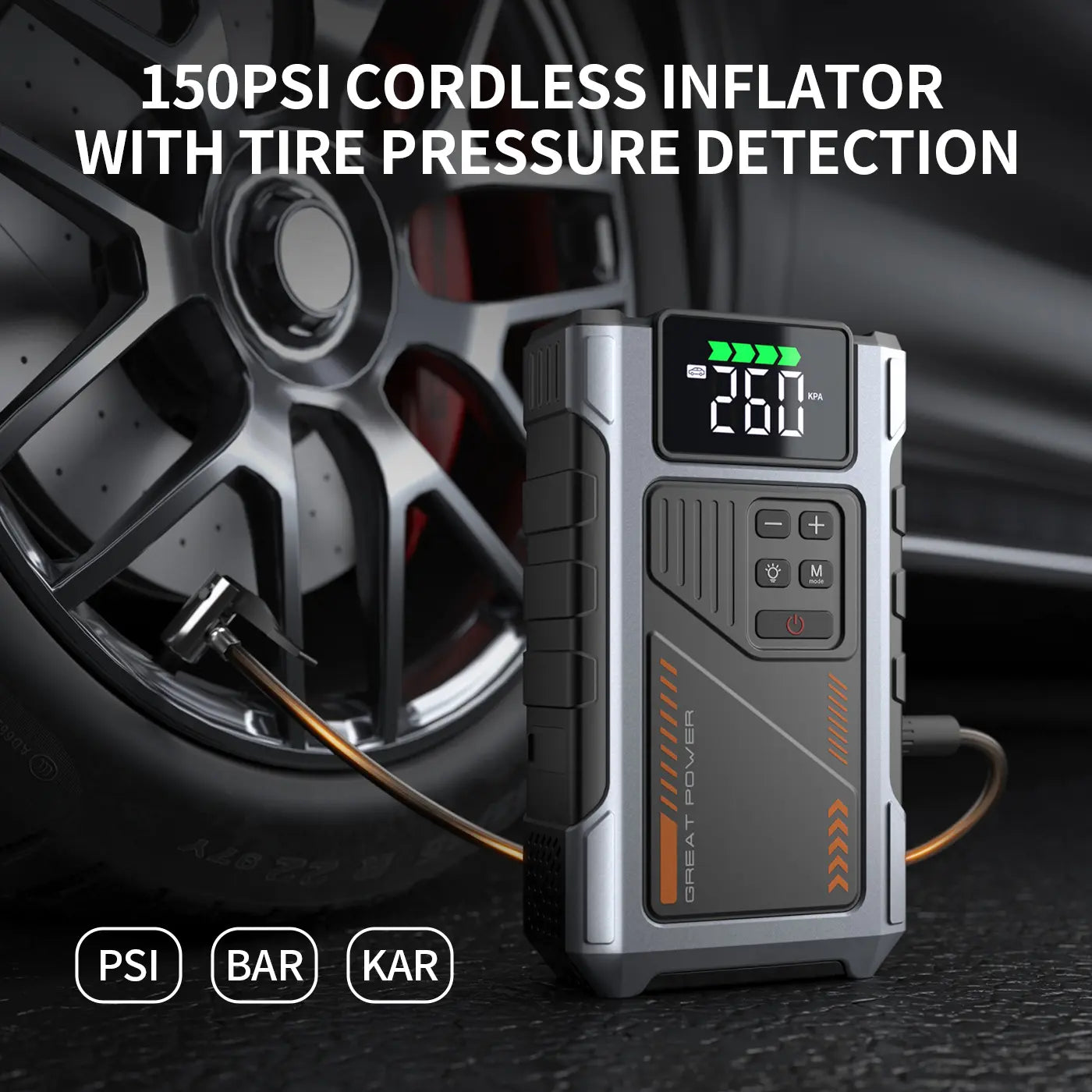 Portable Car Jump Starter | 5000A Peak with Air Compressor & 150 PSI Tire Inflator