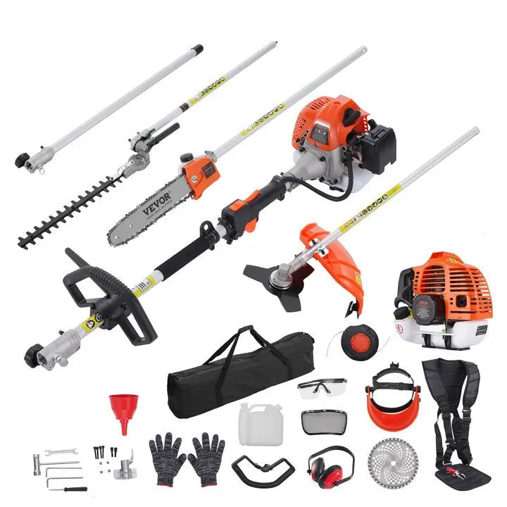 6 In 1 Gas Powered Yard Tool Set with Pole Saw Hedge Trimmer Brush Cutter & String Trimmer
