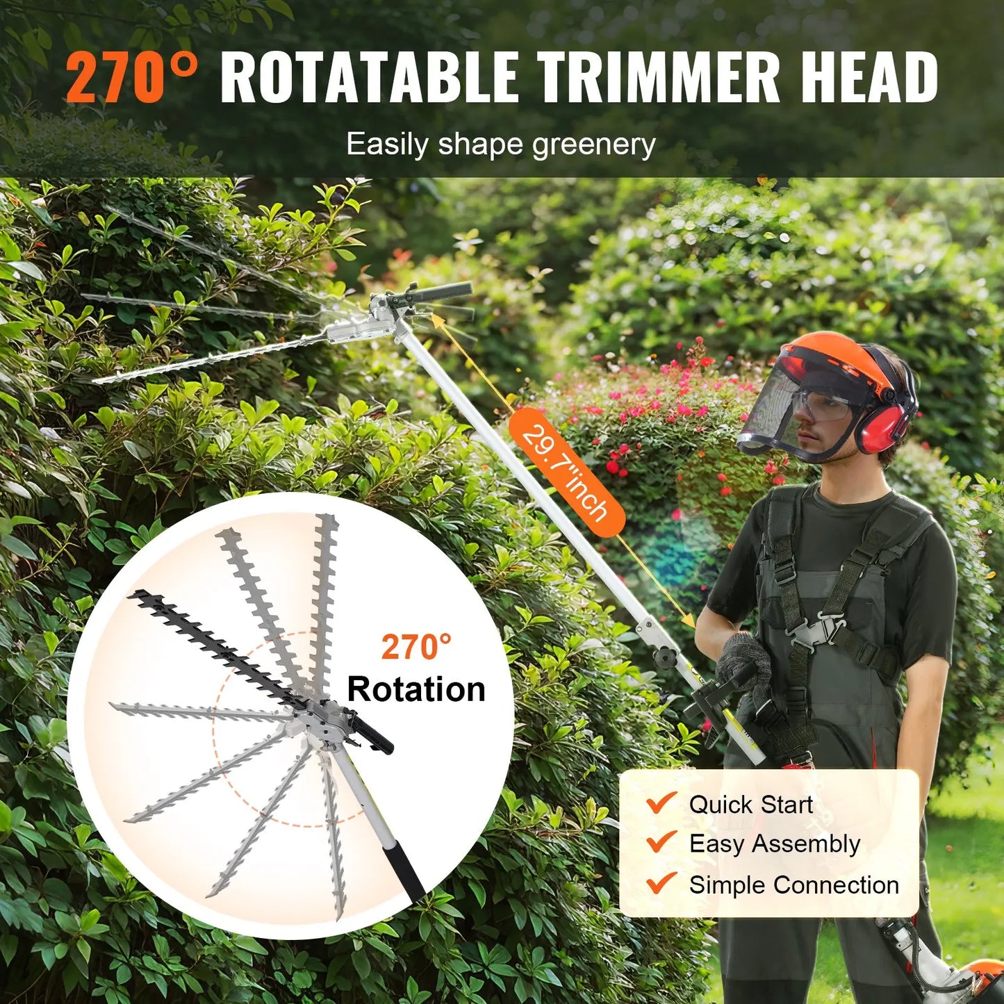 6 In 1 Gas Powered Yard Tool Set with Pole Saw Hedge Trimmer Brush Cutter & String Trimmer