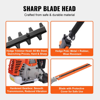 6 In 1 Gas Powered Yard Tool Set with Pole Saw Hedge Trimmer Brush Cutter & String Trimmer