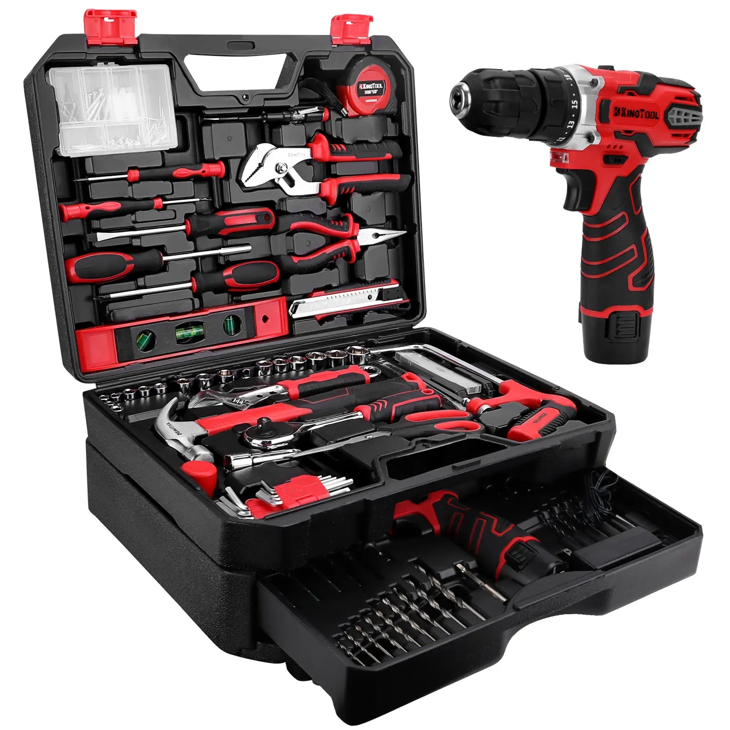 276 Piece Multi Function Tool Set with 12V Cordless Drill Heavy Duty Storage Case & DIY Repair Kit