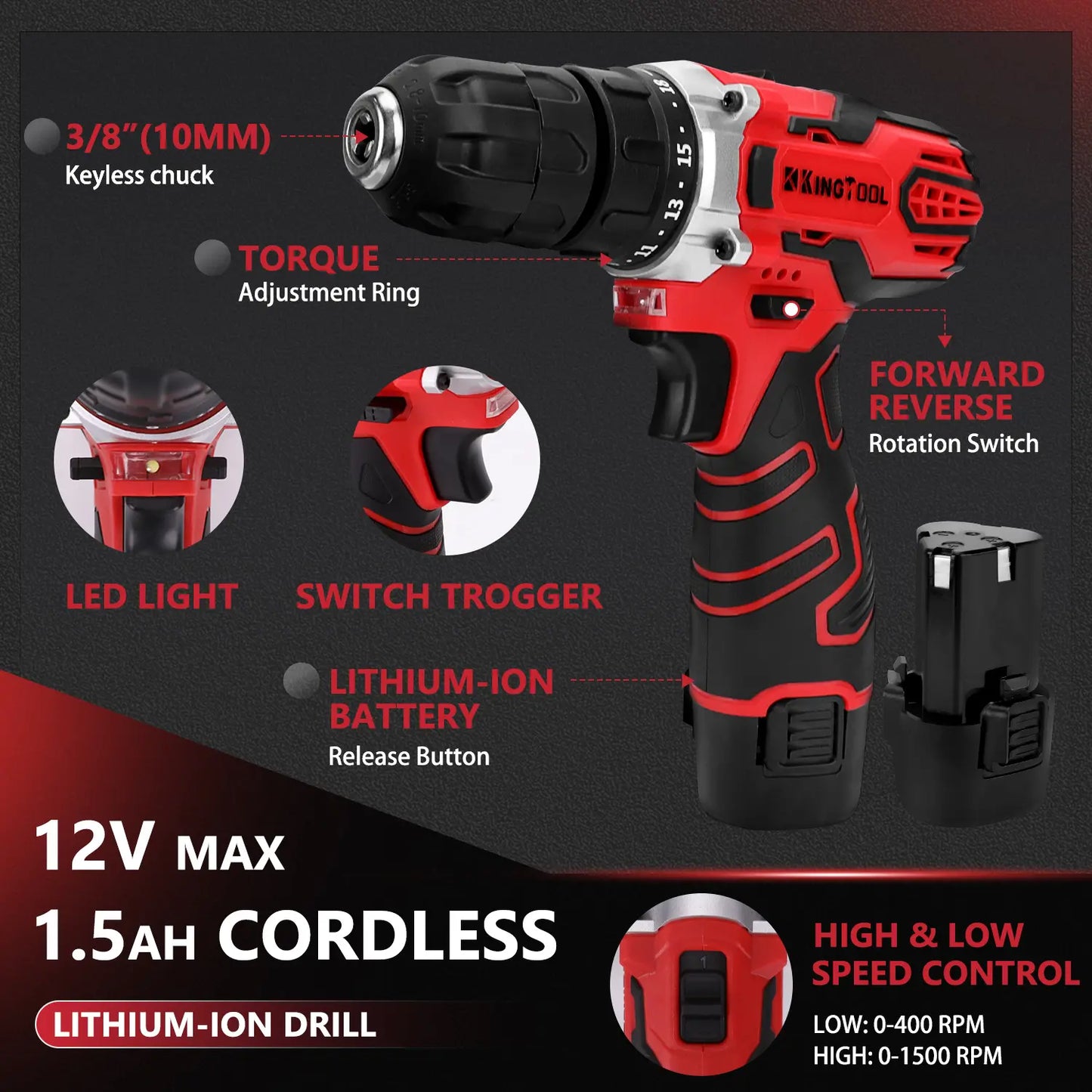 276 Piece Multi Function Tool Set with 12V Cordless Drill Heavy Duty Storage Case & DIY Repair Kit
